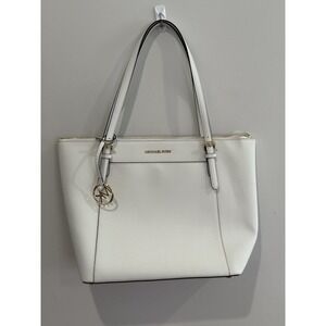 Michael Kors Ciara Large Shoulder tote handbag leather optic white NWT